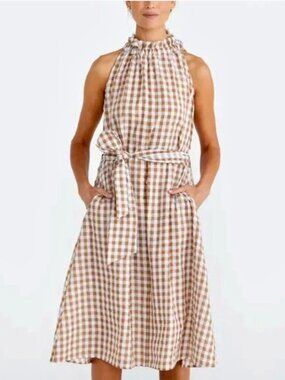NWT Brave+True Soul Midi Dress Toffee Gingham Size L Belted Toffee Brown